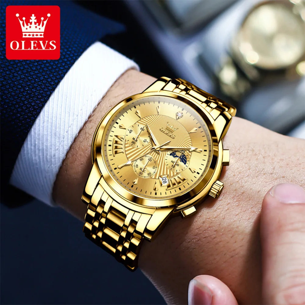 OLEVS 2892 Uhr Herren Schlicht Luxus Quarz Uhr für Herren Top Marke Chronograph Mondphase Wasserdichte Dress-Armbanduhr Leuchtend
