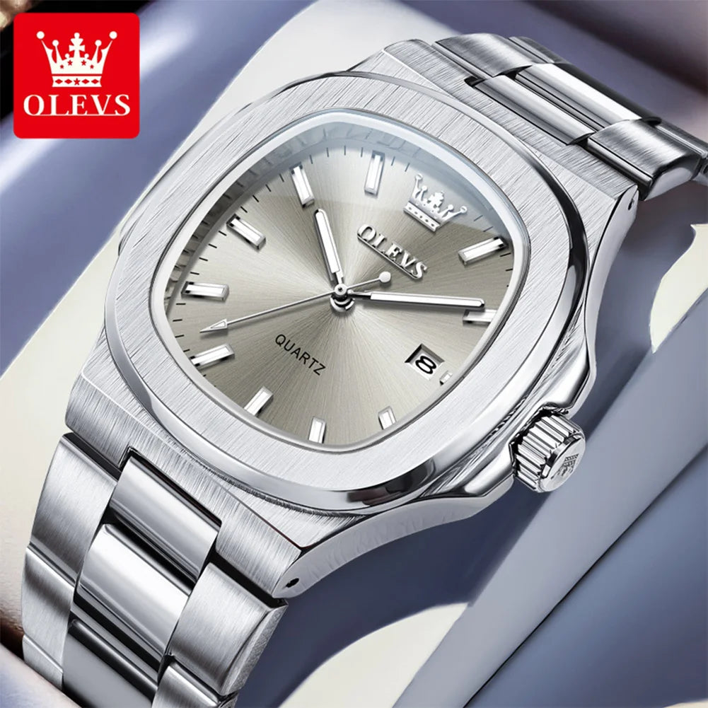 OLEVS 3696 Top-Markenmode-Datum-Quarzuhr Original Wasserdichte Leuchtende Uhr Für Herren Armbanduhr Großes Zifferblatt 44mm