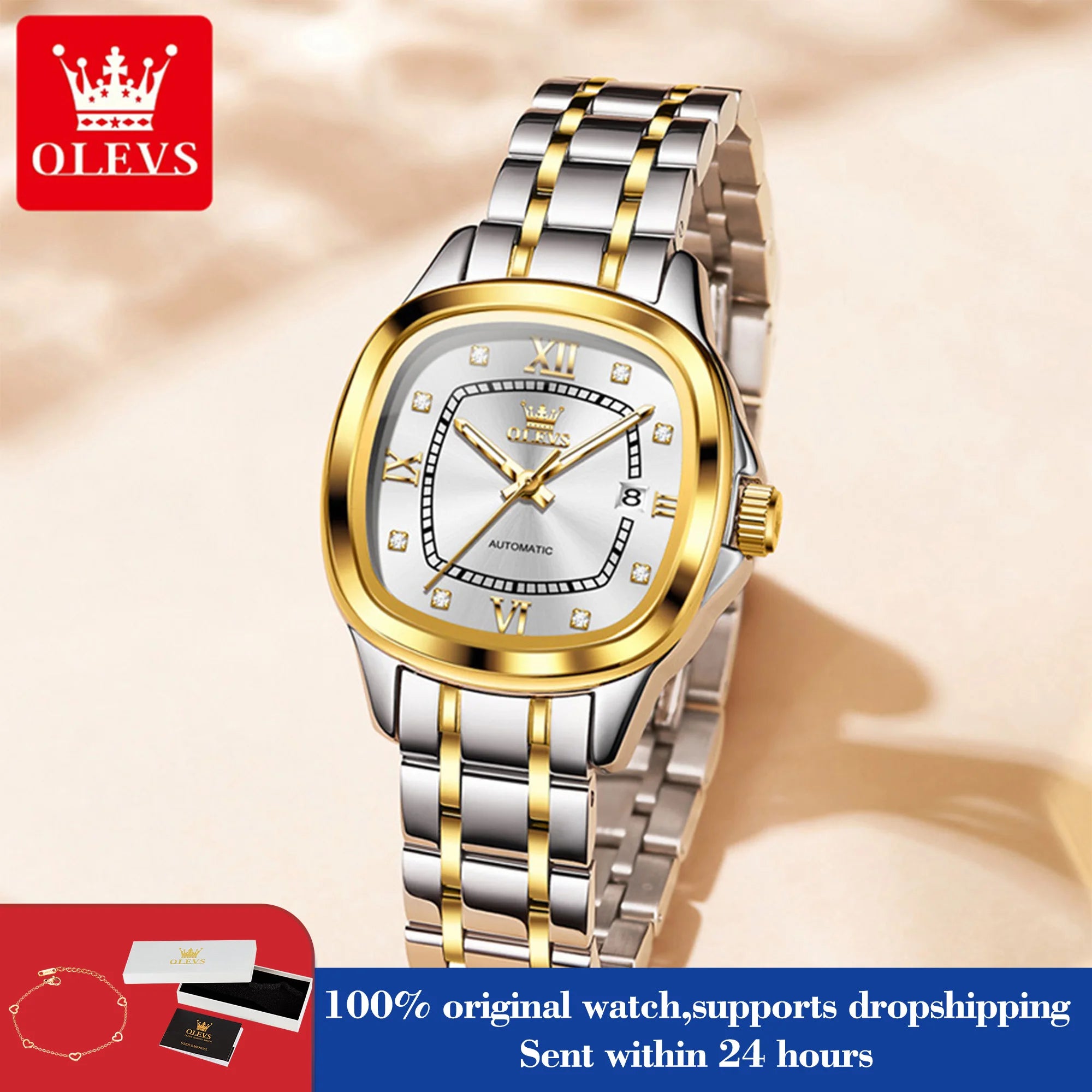 OLEVS 9810 Woman Watch Top Brand Business Date Mechanical Watch For Women Diamond Scale Luxury Original Waterproof Hand Clock