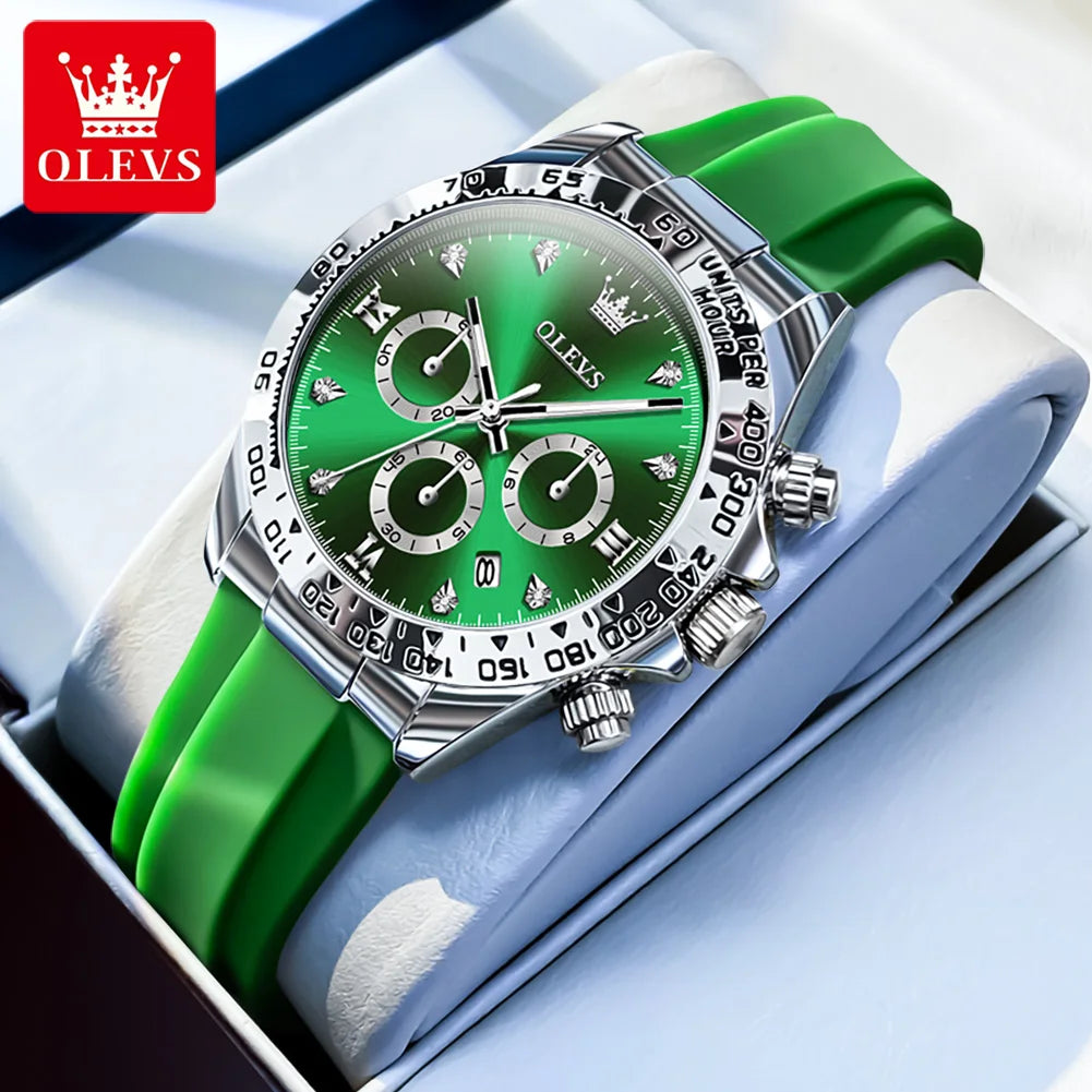 OLEVS 5618 Damenarmbanduhren Mode Kalender Quarzuhr für Damen Luxus Chronograph Wasserdichtes Silikonarmband Damenuhr