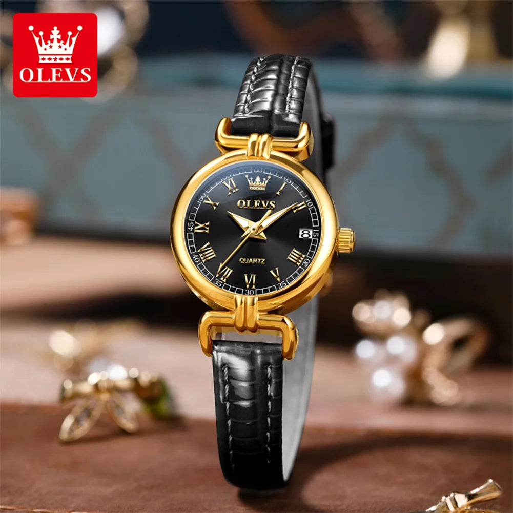 OLEVS 5645 Women's Watch Leather Strap Date Quartz Watch For Women High Hardness Mirror Roman Scale Fashion Ladies Hand Clock