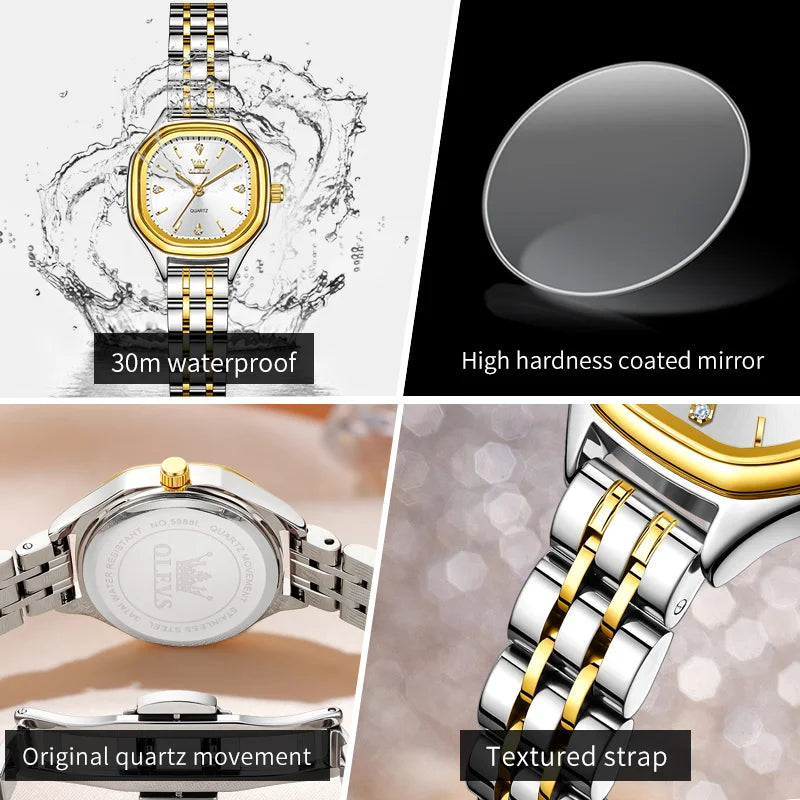 OLEVS 5888 Kadın Saatleri Güzel Zarif Moda Kare Kuvars Saat Su Geçirmez Işıklı Tarihli Bayan Saatleri Hediyelik Reloj