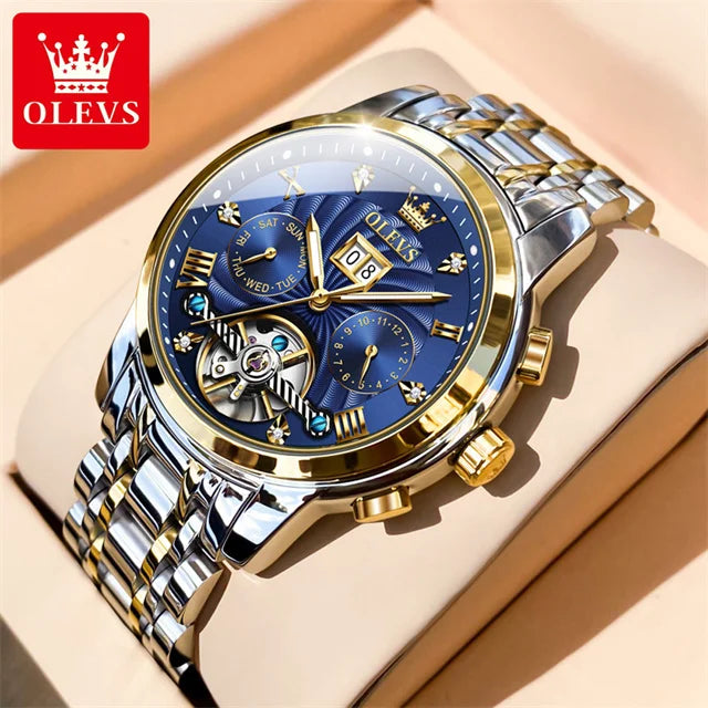 OLEVS 9910 Watch for Men Automatic Mechanical Men's Wristwatches Luxury Skeleton Stainless Steel Waterproof Original Man Watch