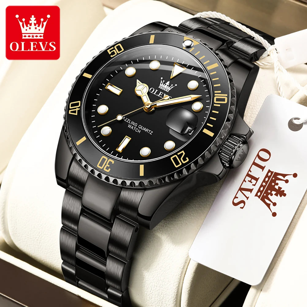 OLEVS 5885 Watch For Men Top Brand Waterproof Stainless Steel Calendar Fashion Man Hand Clock Original Classic Male Wrist Watch