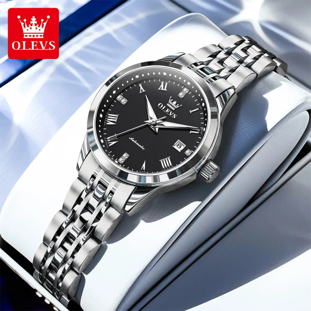 OLEVS 7062 Woman Watch  Luxury Luminous Waterproof Steel Strap Auto Date Mechanical Watches For Women Roman Scale Ladies Hand