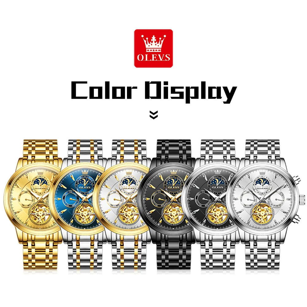 OLEVS 6746 Men's Watch Business Fashion Skeleton Automatic Mechanical Watches For Man Original Waterproof Luminous Man Clock