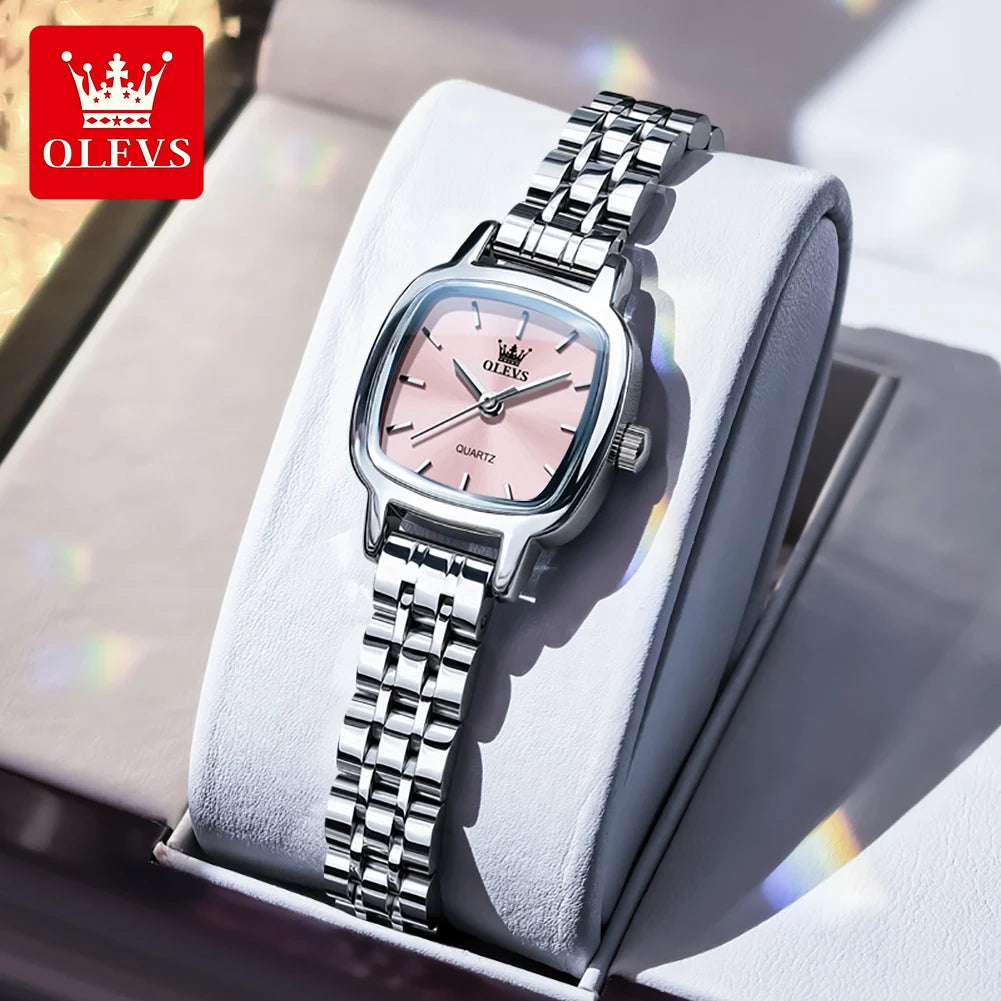 OLEVS 5675 Watches For Women Stainless Steel Elegant Square Quartz Watch Waterproof Luminous Ladies Watches Gifts Box Reloj