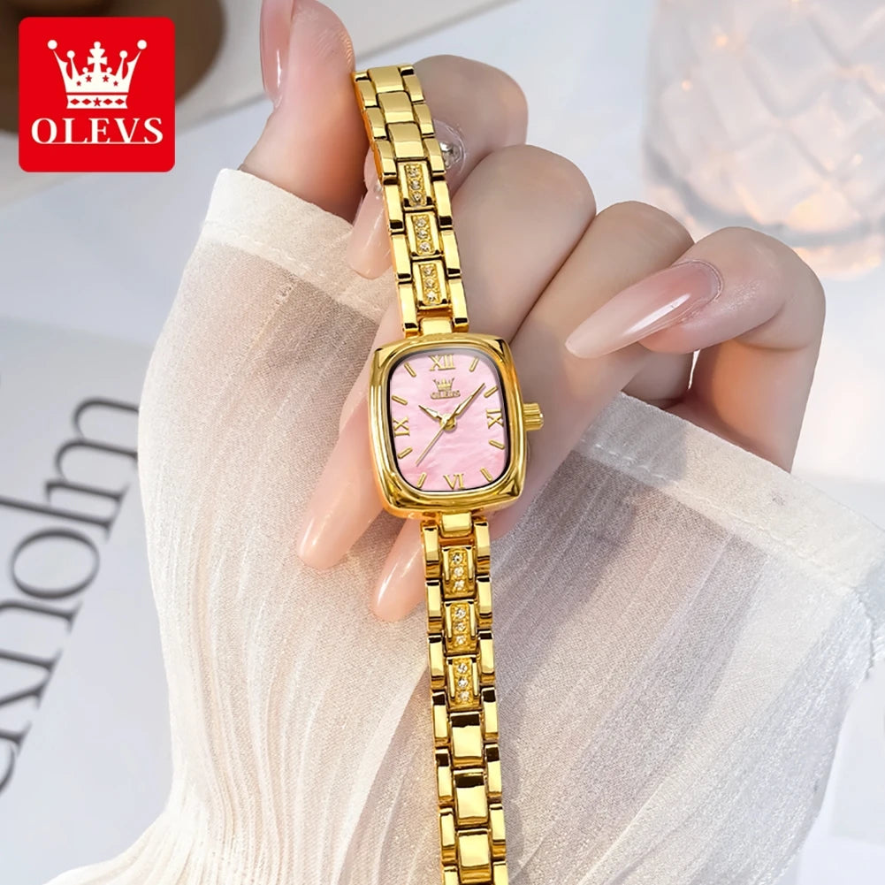 OLEVS 3695 Damenuhr Mode Business Quarzuhr für Damen Stahlarmband Wasserdicht Leuchtende römische Skala Luxus-Armbanduhr