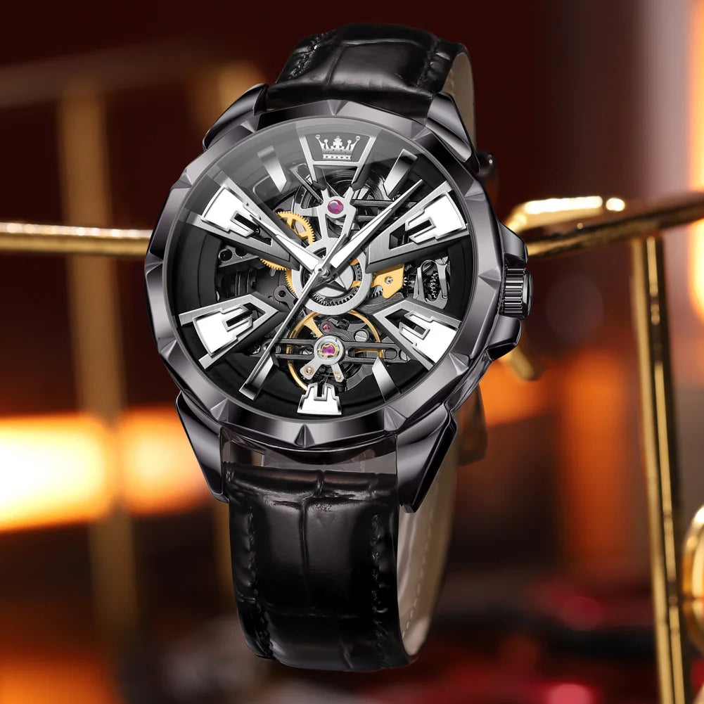 OLEVS 7051 Watch For Men Fashion Hollow Automatic Mechanical Male Hand Clock Waterproof Luminous Original Sport Man Watches