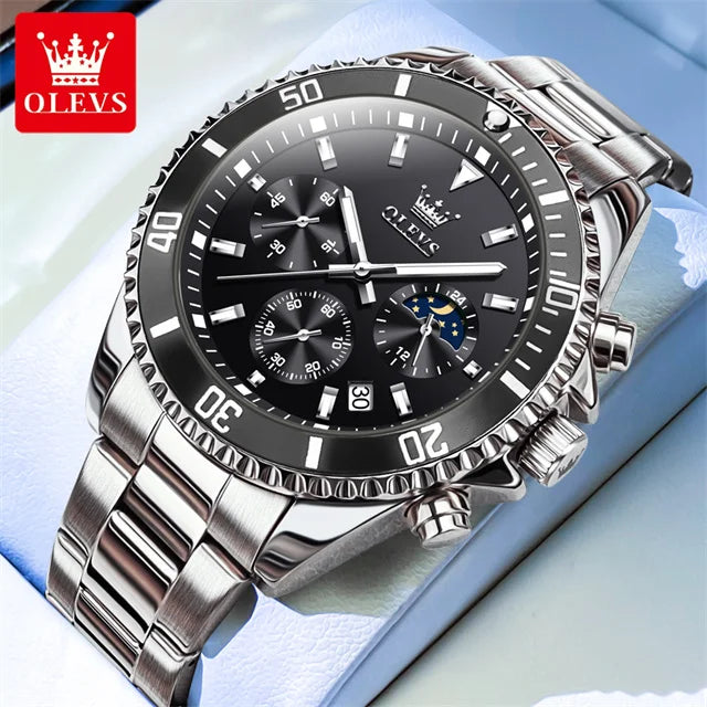 OLEVS 2870 Herrenuhr 42,5 mm großes Zifferblatt Chronograph Mondphase Wasserdichte Sportuhr Original Mode Quarzarmbanduhr für Herren 2025