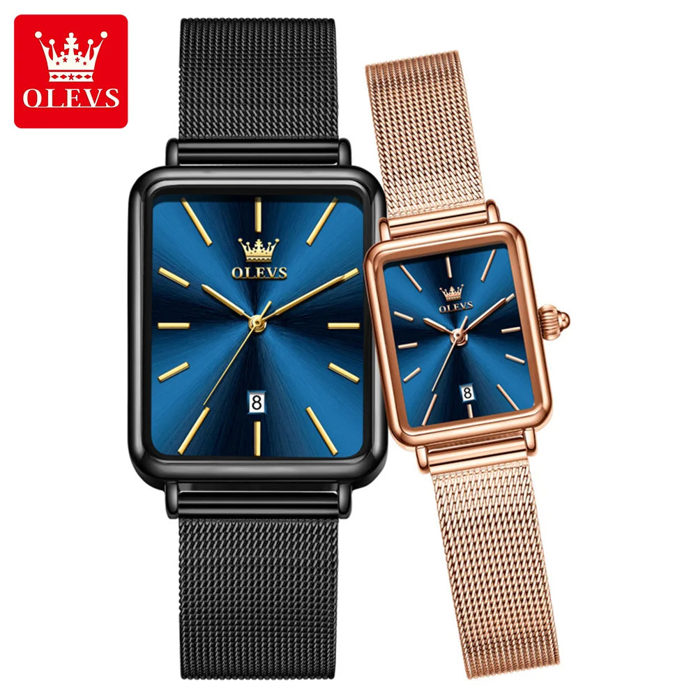 OLEVS 3692 Paaruhren, dünnes Gehäuse, einfache Quarzuhr für Herren und Damen, original wasserdicht, Kalender, Mode, Business, Armbanduhr
