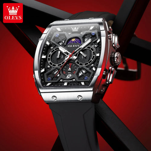OLEVS 2942 Lüks Kronograf Kuvars Erkek Saati 44mm Büyük Kadran Ay Fazı El Saati Tarih Su Geçirmez Orijinal Moda Saatler
