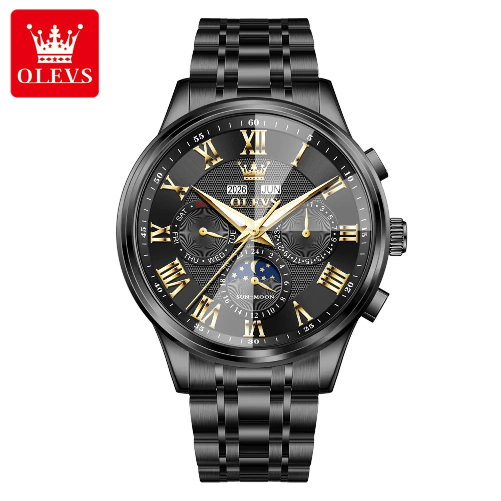 OLEVS 7113 Man Watch Luxury Moon Phase Mechanical Watches For Men Waterproof Automatic Date Week Watch Hand Clock Gifts Box