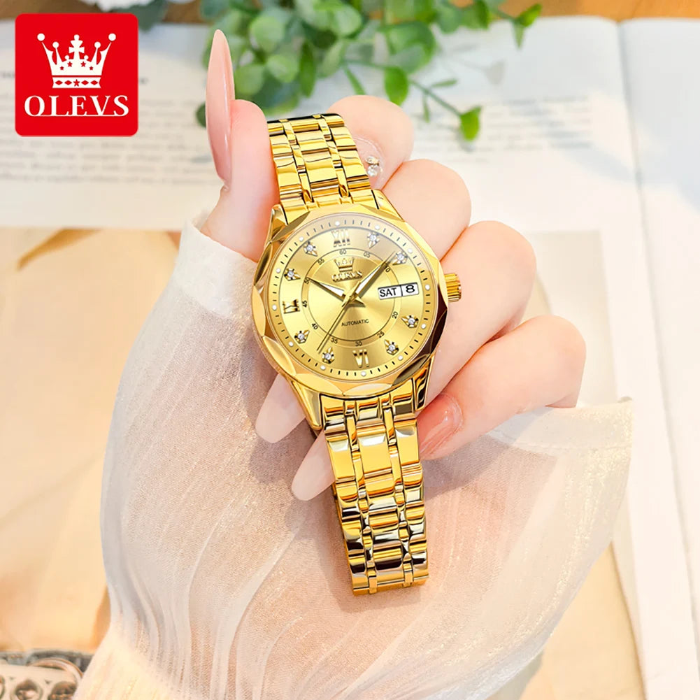OLEVS 6727 Automatic Watch Woman Top Brand Luxury Waterproof Mechanical Watch For Women Dual Calendar Ladies Dress Hand Clock