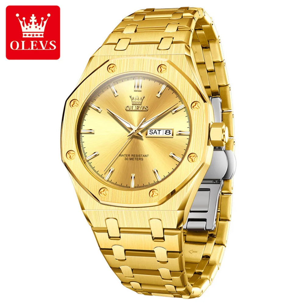 OLEVS 3726 Herrenuhr Chronograph Datum Wochentag Quarzuhren für Herren Edelstahl Luxus-Armbanduhr Wasserdicht Leuchtend Reloj