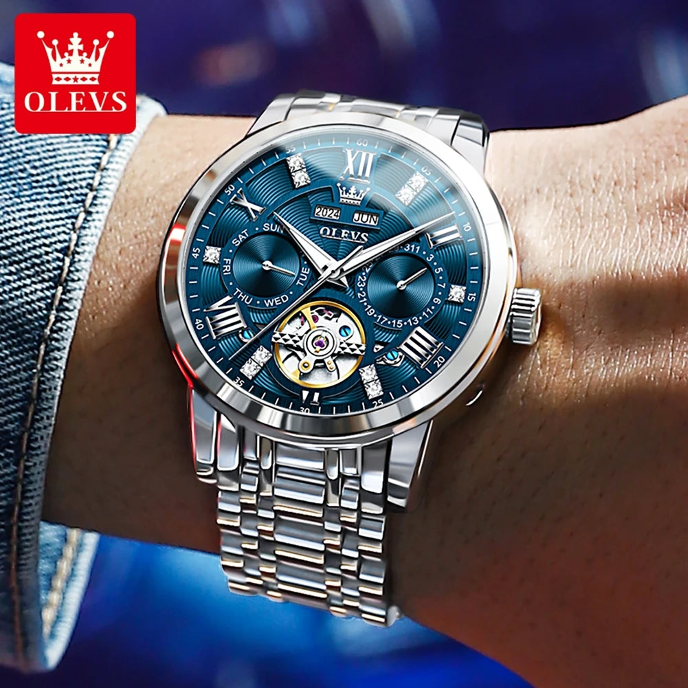 OLEVS 6701 Man Watches Top Brand Original Auto Date Mechanical Watch For Men Hollow Waterproof Stainless Steel Male Hand Clock