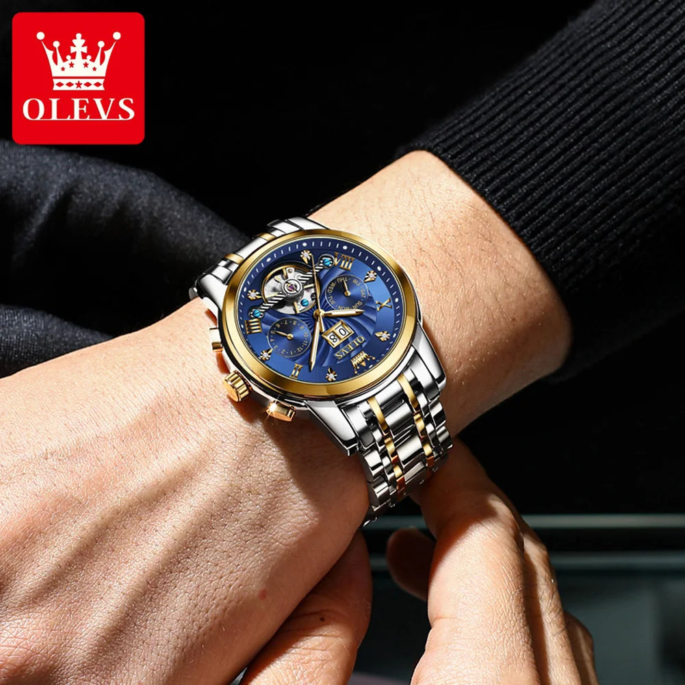 OLEVS 9910 Watch for Men Automatic Mechanical Men's Wristwatches Luxury Skeleton Stainless Steel Waterproof Original Man Watch