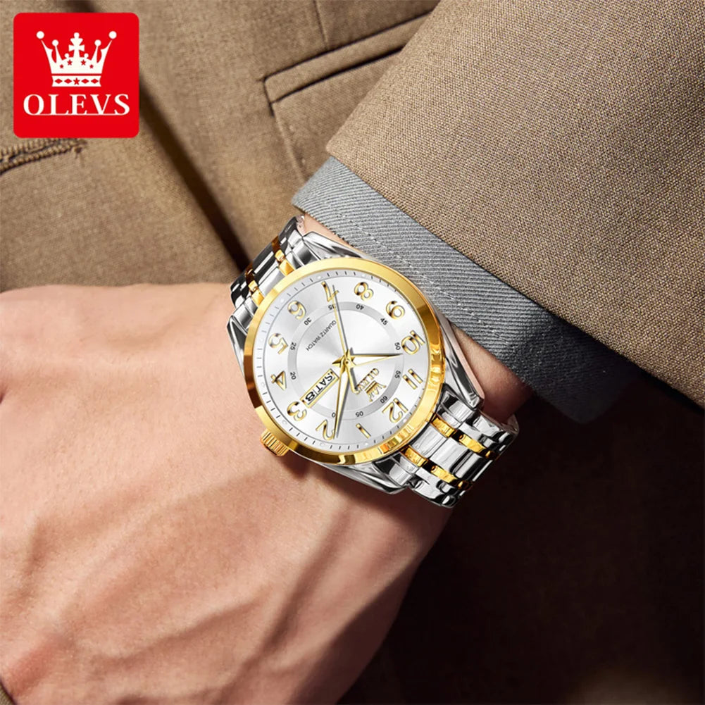 OLEVS 3666 Paar Uhr Luxus Business Top Marke Wasserdicht Leuchtende Dress Handuhr Original Zahlenskala Datum Modeuhr