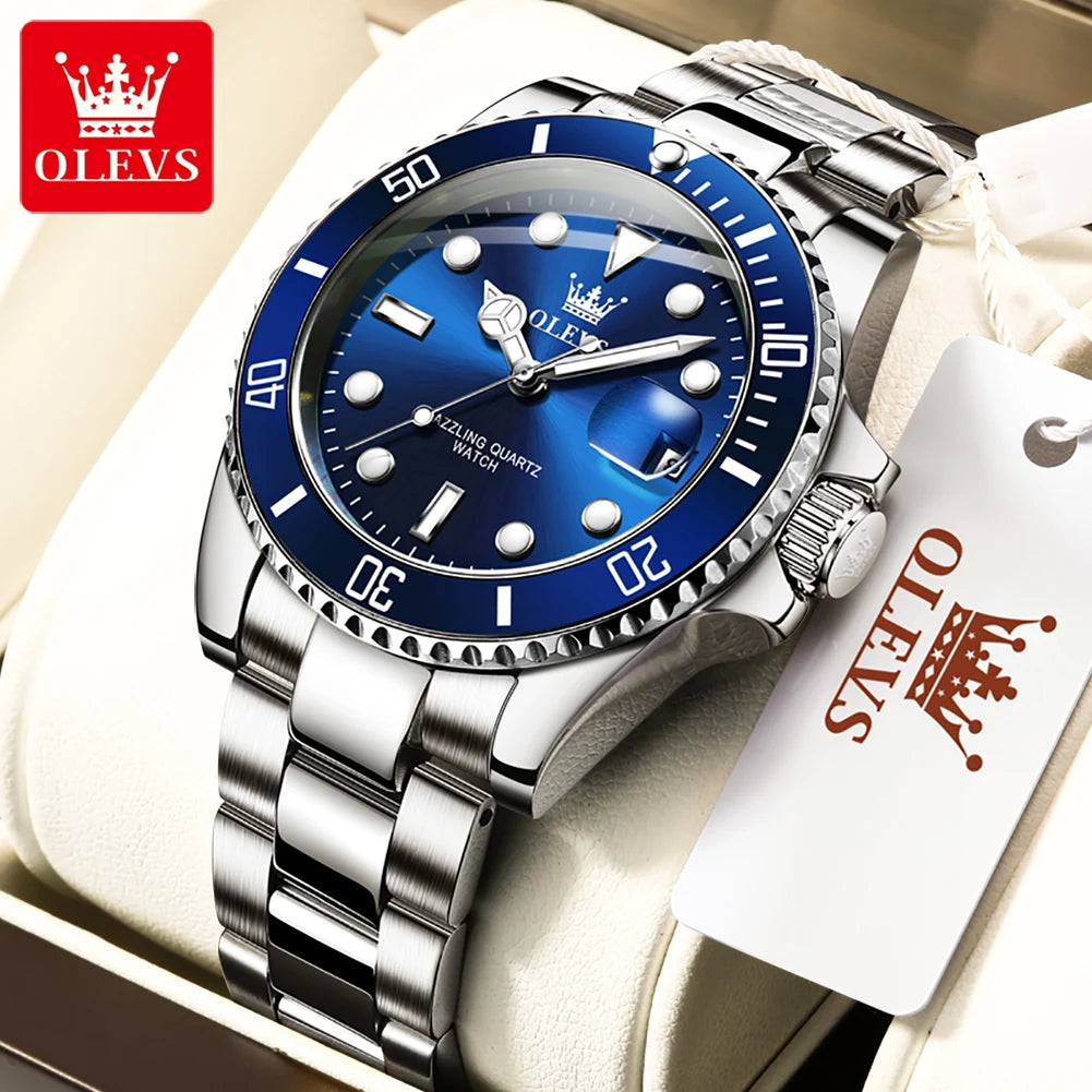 OLEVS 5885 Watch For Men Top Brand Waterproof Stainless Steel Calendar Fashion Man Hand Clock Original Classic Male Wrist Watch