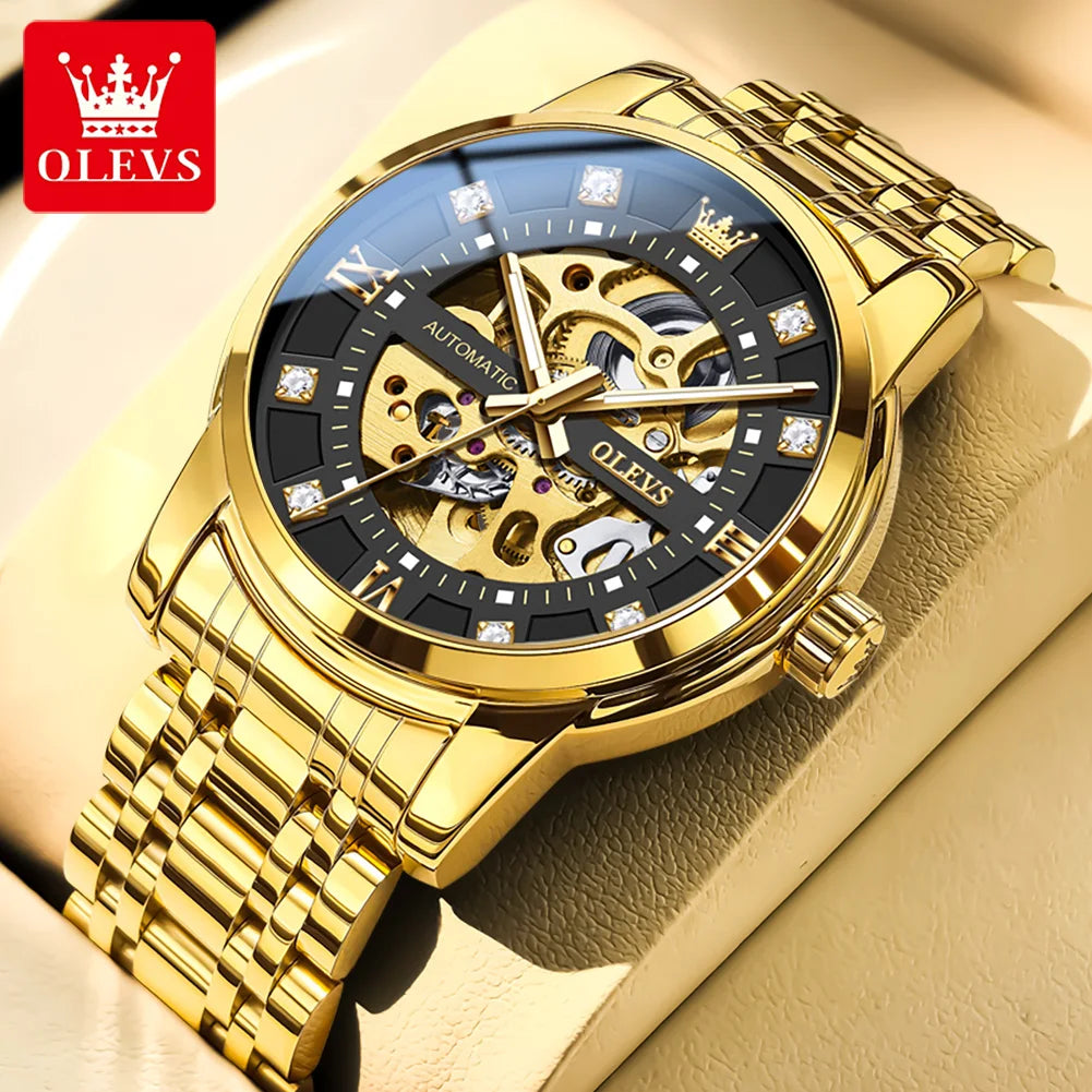 OLEVS 9901 Mens Watch Skeleton Mechanical Watches For Man Waterproof Luminous Man Dress Hand Clock Original Luxury Brand