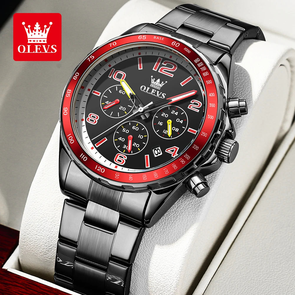 OLEVS TY714 Yeni Özel Moda Kuvars Erkek Kol Saati 42mm Büyük Sayı Kadran Paslanmaz Çelik Erkek Saatleri Kronograf Kol Saati