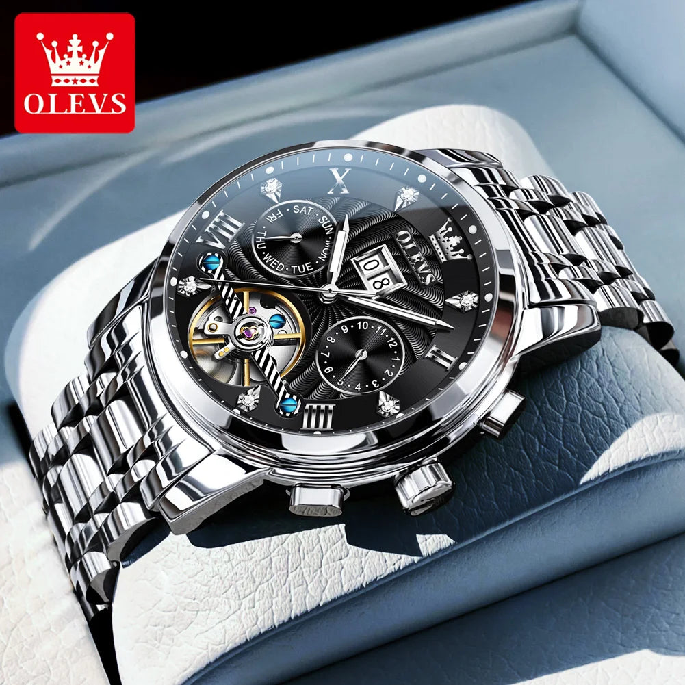 OLEVS 9910 Man Watch Luxury Business Mechanical Watch For Men Hollow Roman Scale Waterproof Luminous Calendar Men's Hand Clock