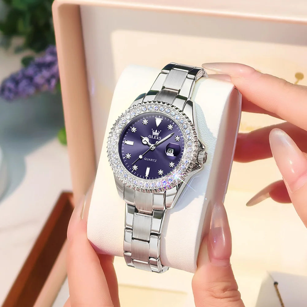 OLEVS 9945 Watch For Women Classic Fashion Date Waterproof Quartz Ladies Dress Hand Clock Luxury Diamond Scale Original Watches