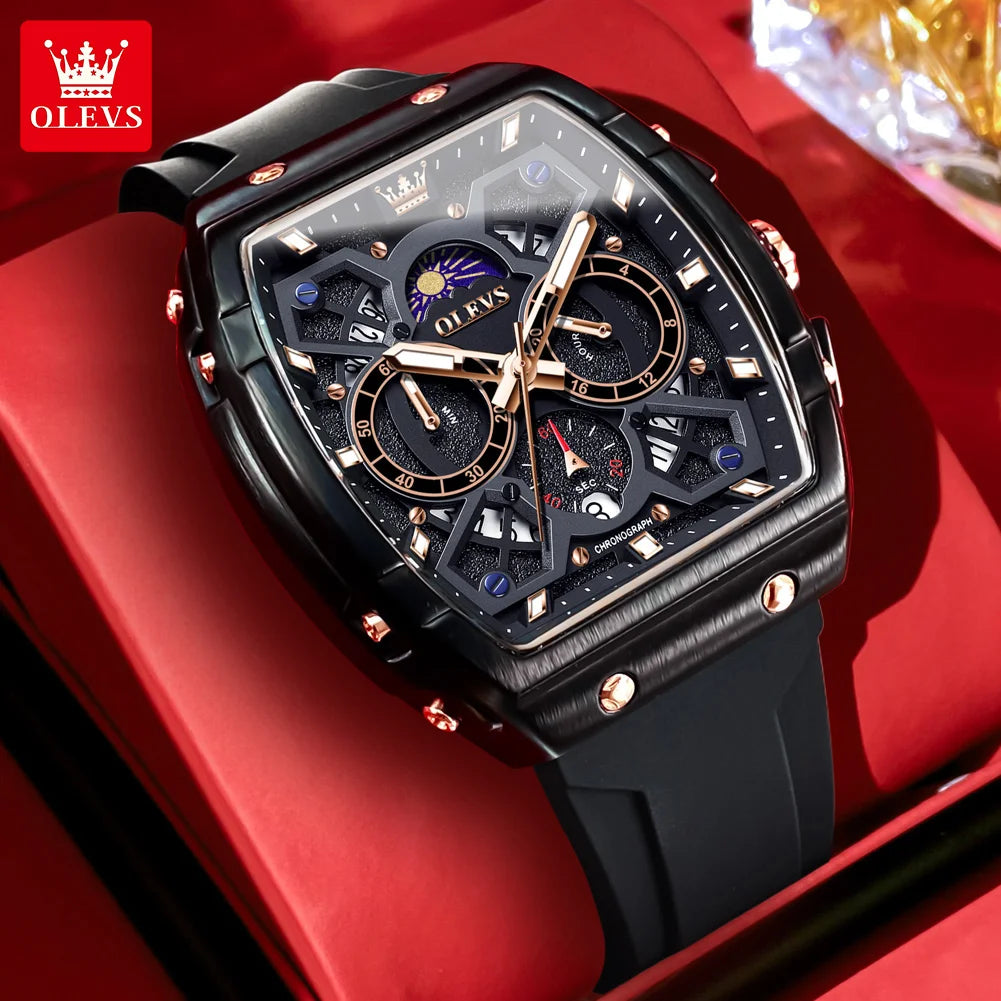 OLEVS 2942 Luxus-Chronograph Quarzuhr für Herren 44mm großes Zifferblatt Mondphase Zeigeruhr Datum wasserdicht Original Modeuhren