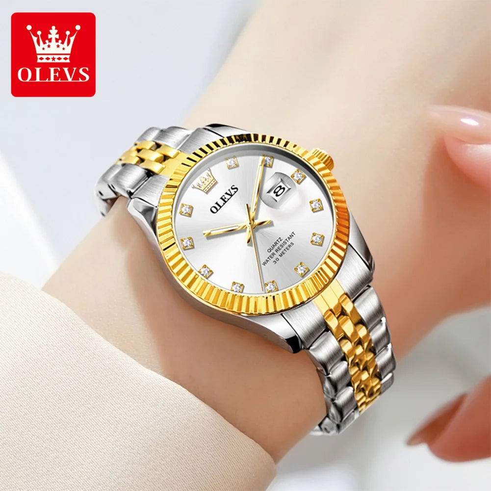 OLEVS 3705 Damenuhr 30M Wasserdicht Datumsquarz Armbanduhr Für Frauen Hohe Härte Spiegel Diamantskala Luxus Damen Quarzuhr