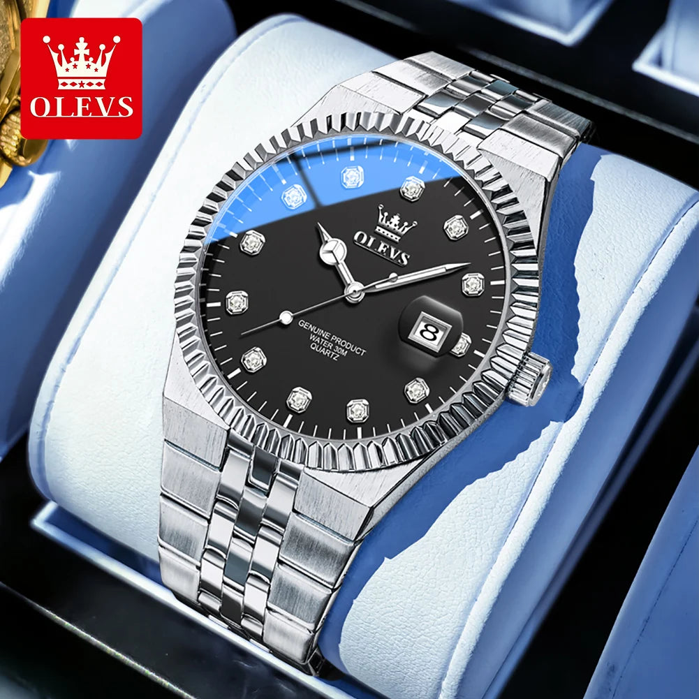 OLEVS 2989 Uhren für Herren Marke Original Quarzuhren Stahlband Wasserdicht Leuchtend Chronograph Datum Herrenuhr Geschenkbox