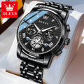 OLEVS 42mm Big Dial Watch For Men Moon Phase 24 Hour Display Waterproof Quartz Man Wrist Watches Original Luxury Hand Clock 2856