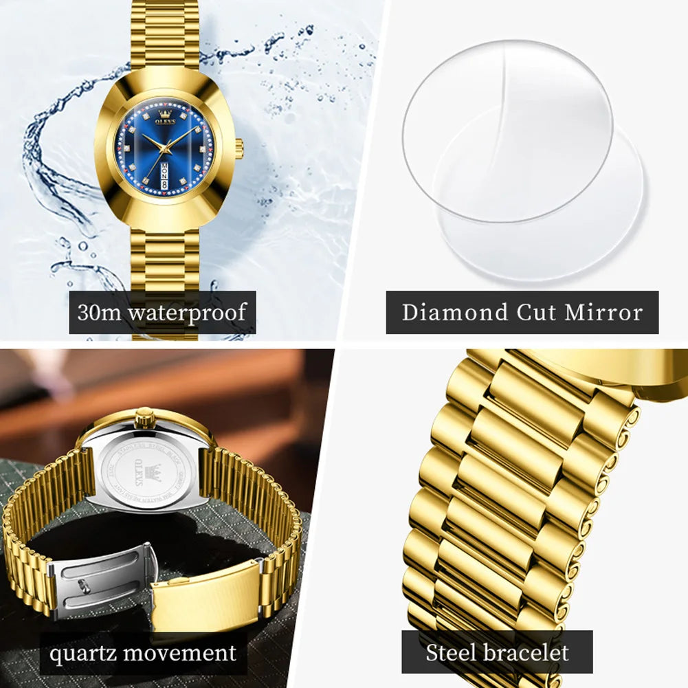 OLEVS 7017 Watch For Women Diamond Luxury Big Dial Dual Calendar Quartz Dress Wrist Watches Top Brand Waterproof Hand Clock