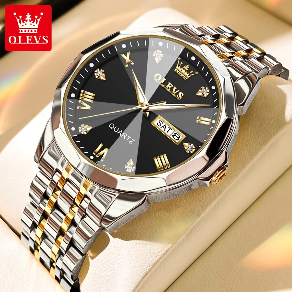 OLEVS 9931 Watch For Men Women Roman Scale Quartz Couple Watch Rhombus Mirror Auto Date Wristwatch Luxury Waterproof Hand Clock