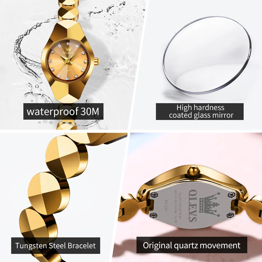 OLEVS 7007 Watch for Women Original Rhombic Mirror Waterproof Quartz Ladies Wristwatch Tungsten Steel Strap Luxury Women's Watch