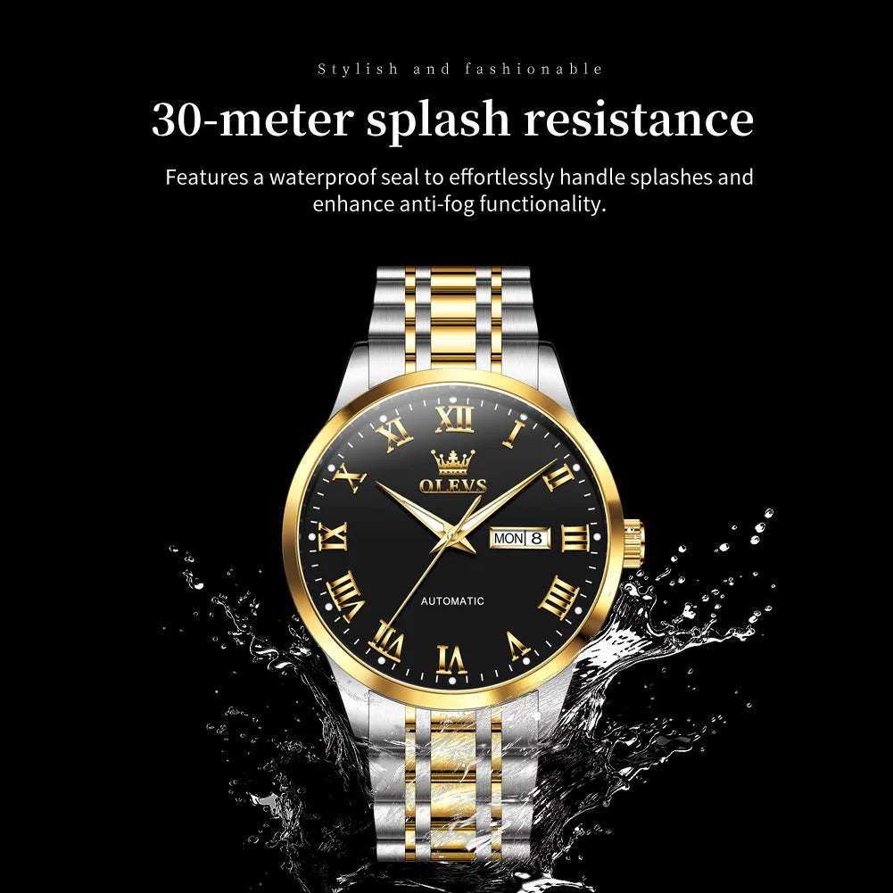 OLEVS 7060 Mens Watches Stainless Steel Original Luxury Automatic Mechanical Watches Waterproof Luminous Watches For Man Gifts