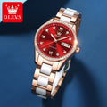 OLEVS 6637 Woman Watches Waterproof Dual Calendar Mechanical Watch For Women Original Diamond Scale Luminous Luxury Hand Clock