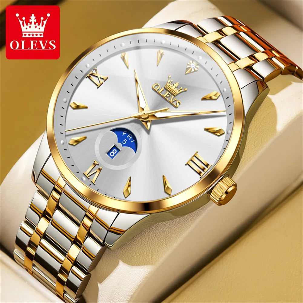 OLEVS 3646 Herrenuhr Stahlarmband Original Mode Quarzuhr Für Männer Wochentag Datumsanzeige Wasserdicht Leuchtend Luxus Armbanduhr