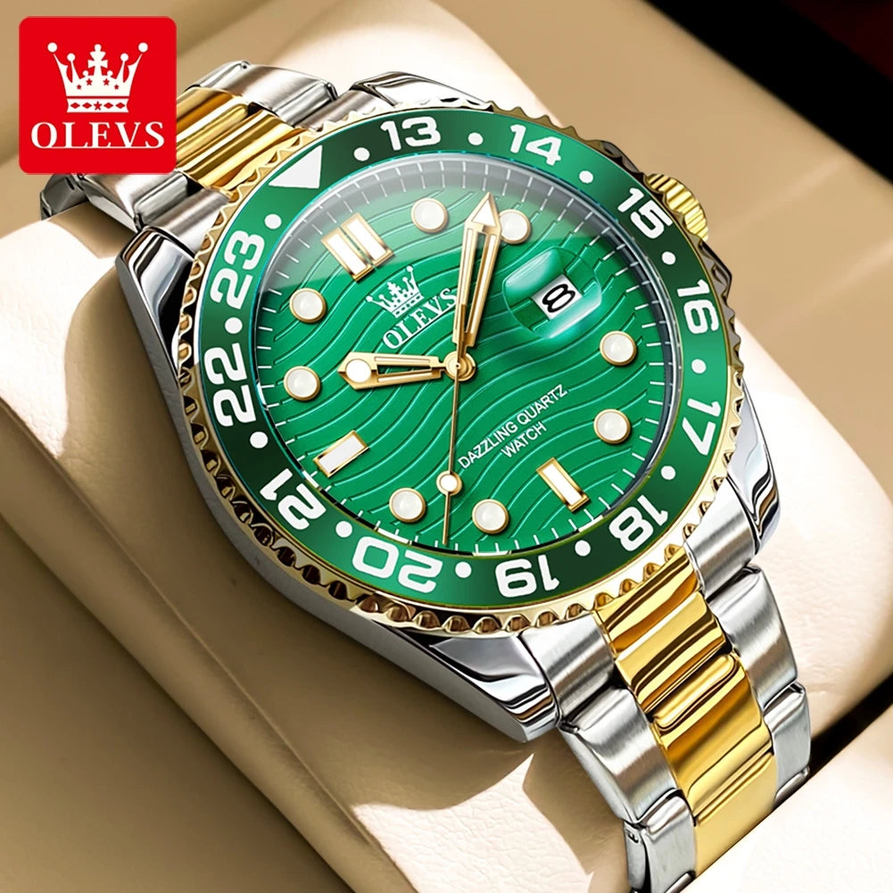OLEVS 3610 Luxus Herrenuhr Stahlarmband Original Kalender Quarz Uhr für Herren 30M Wasserdicht Leuchtende Business Herrenarmbanduhr