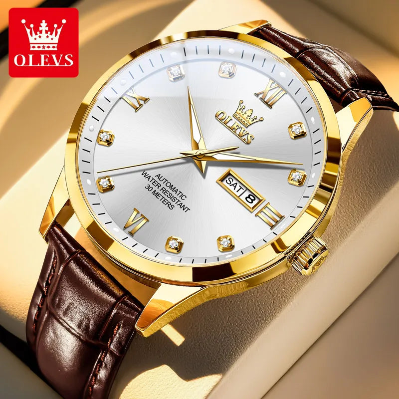 OLEVS 9946 Men's Watch Classic Fashion Waterproof Man Automatic Hand Clock Top Brand Dual Calendar Mechanical Watch For Men
