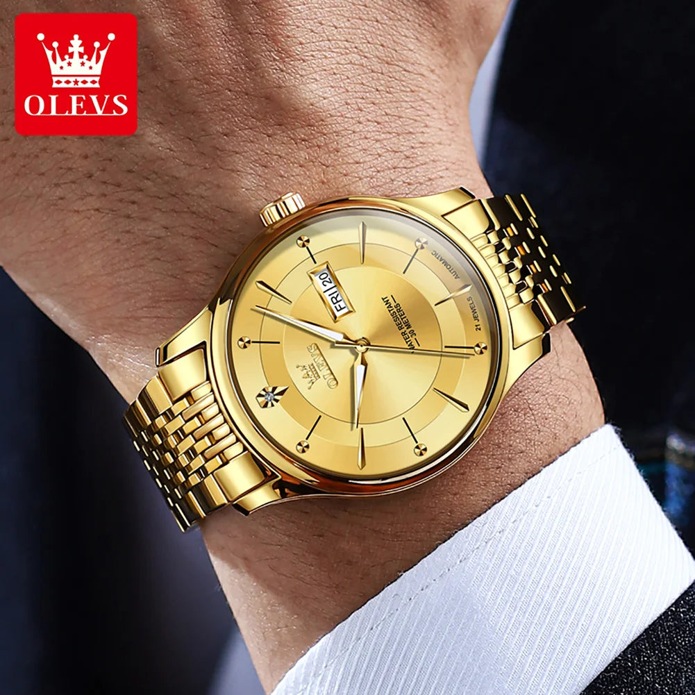 OLEVS 9927 Automatic Watch For Men Luxury Dual Calendar Original Mechanical Dress Hand Clock Waterproof Luminous Man Watches