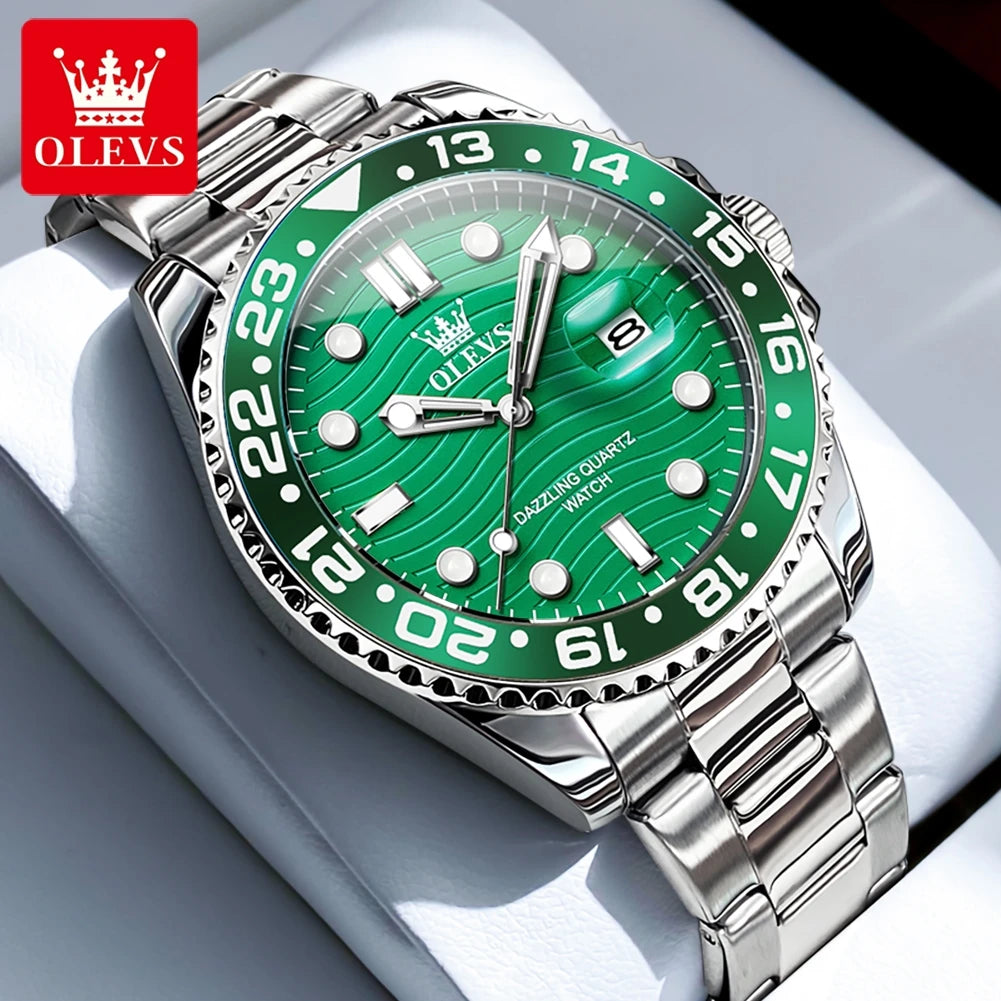 OLEVS 3610 Luxus Herrenuhr Stahlarmband Original Kalender Quarz Uhr für Herren 30M Wasserdicht Leuchtende Business Herrenarmbanduhr