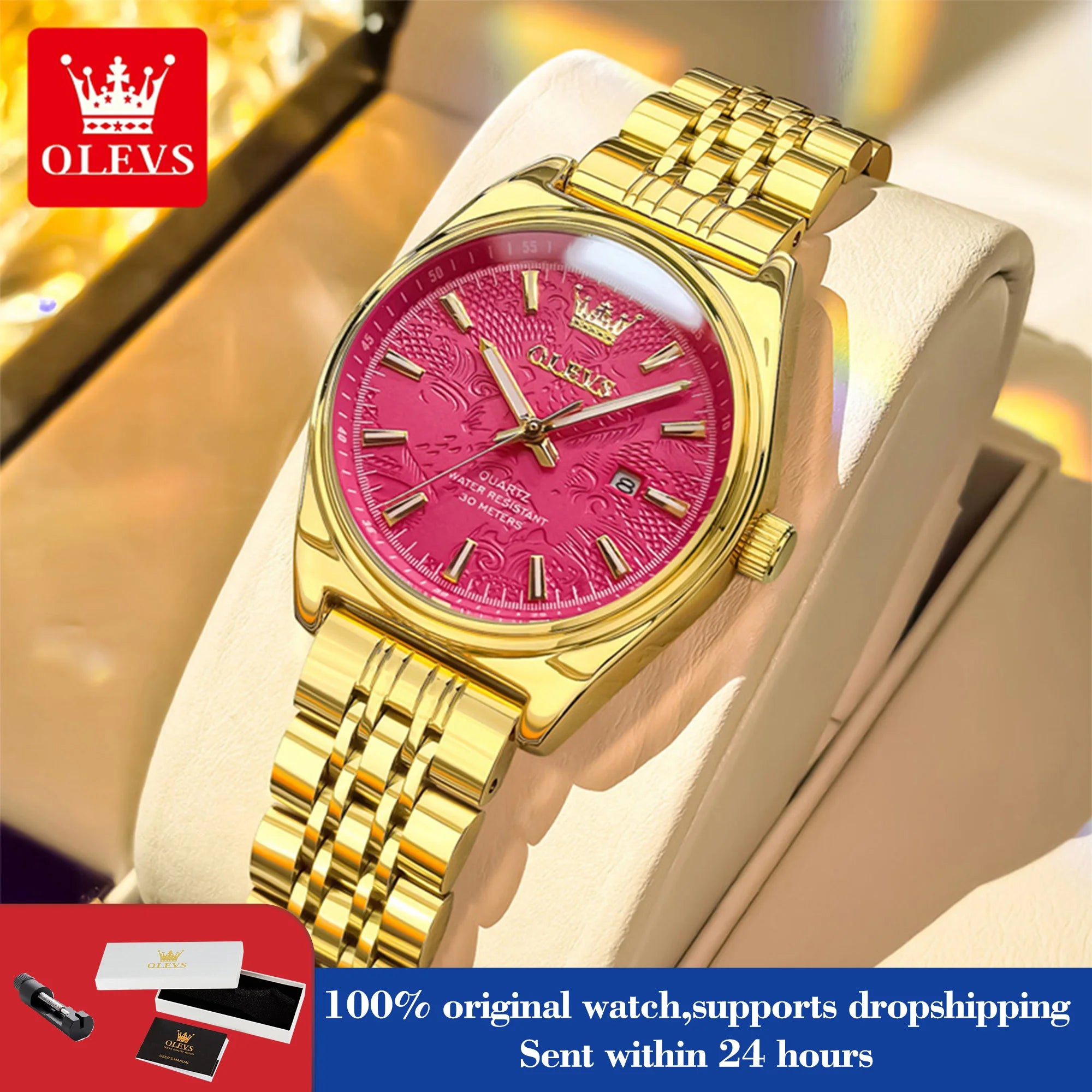 OLEVS 3703 Uhr für Damen Mode Elegante Damen Quarzuhr Top Marke Wasserdicht Leuchtender Kalender Luxus Damen Armbanduhr