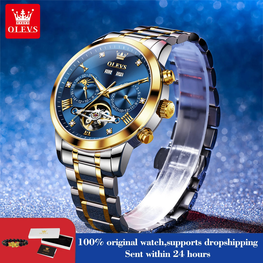 OLEVS 7029 Watches For Man Original Top Brand Fashion Automatic Mechanical Watches Waterproof Luminous Moon Phase Men Watches