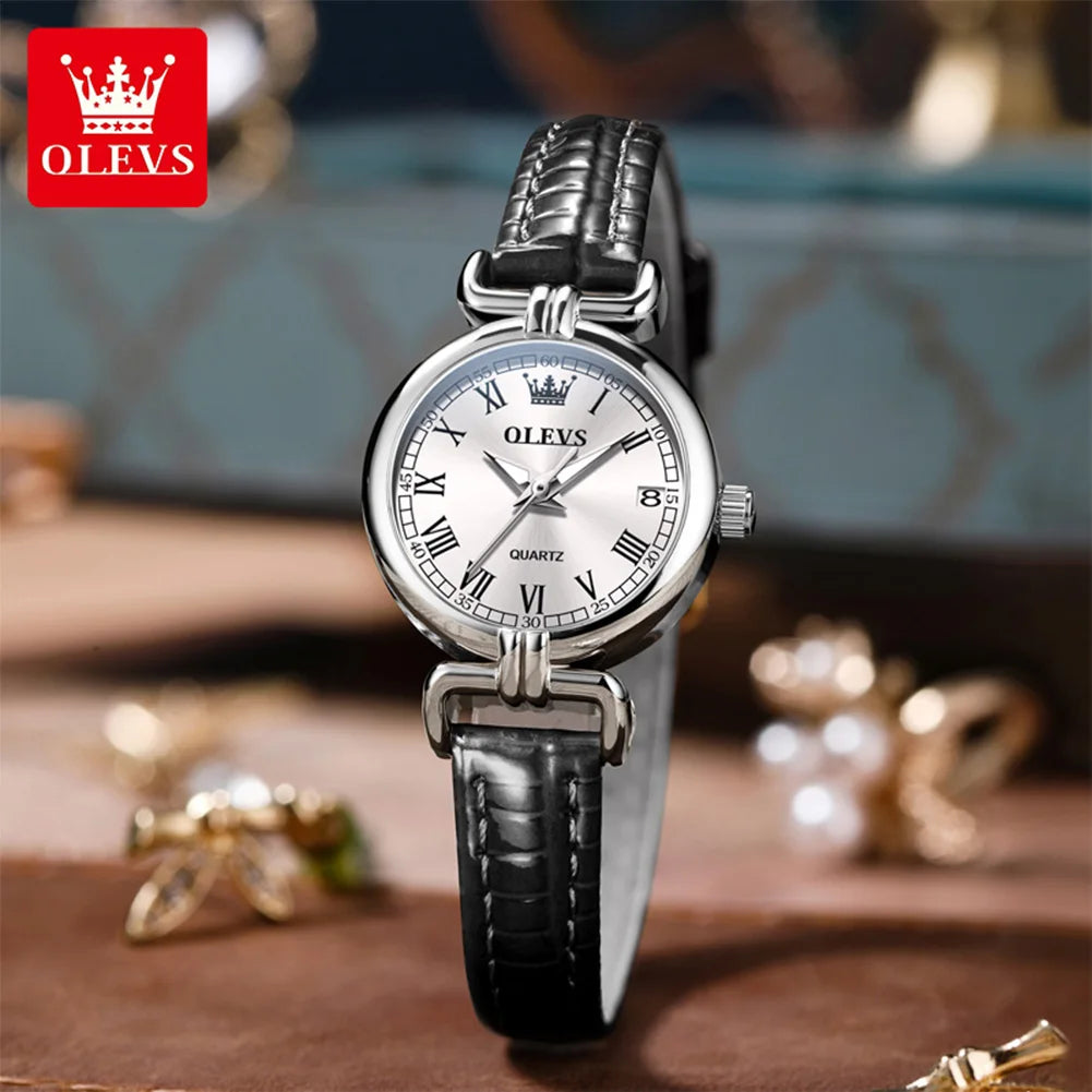 OLEVS 5645 Women's Watch Leather Strap Date Quartz Watch For Women High Hardness Mirror Roman Scale Fashion Ladies Hand Clock