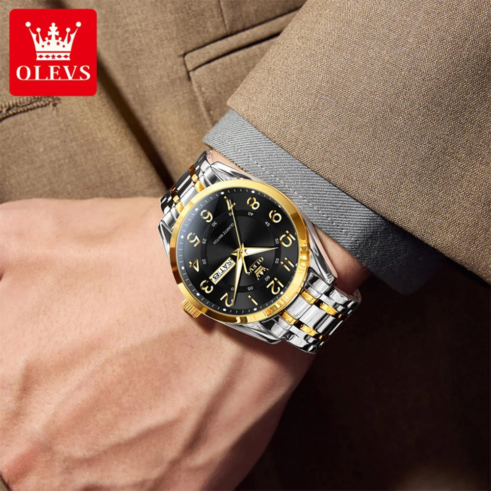 OLEVS 3666 Paar Uhr Luxus Business Top Marke Wasserdicht Leuchtende Dress Handuhr Original Zahlenskala Datum Modeuhr