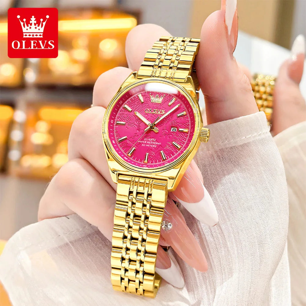 OLEVS 3703 Watch For Women Fashion Elegant Woman Quartz Watch Top Brand Waterproof Luminous Calendar Luxury Ladies Hand Clock