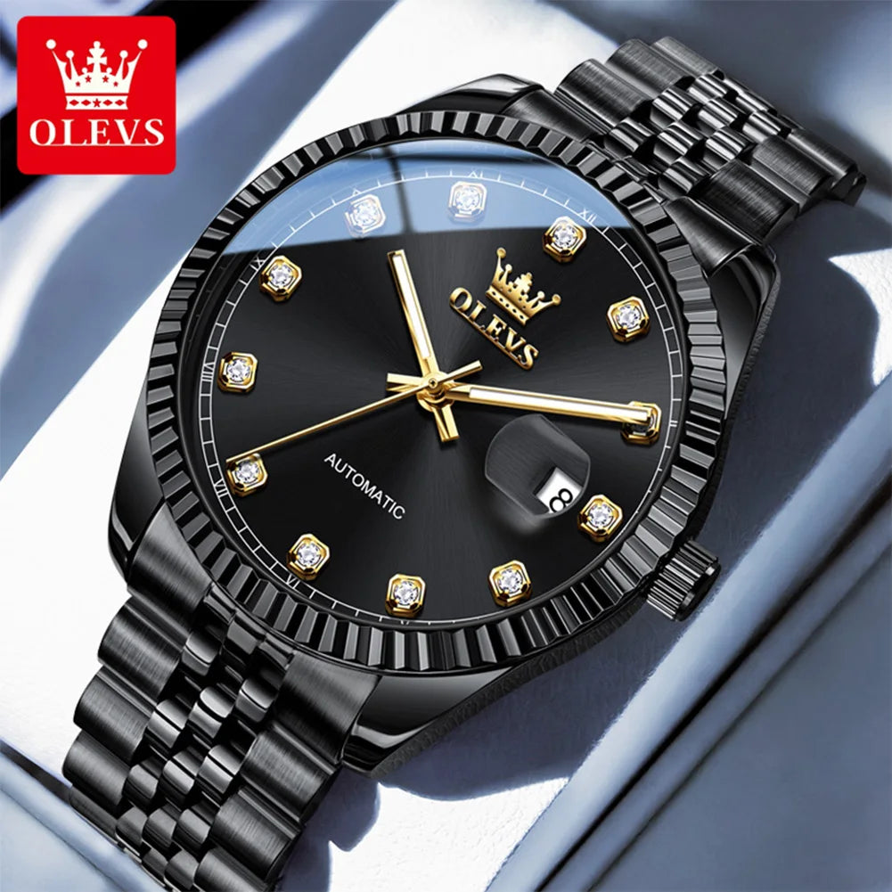 OLEVS 6743 Mens Watches Original Casual Fashion Automatic Mechanical Watches Waterproof Luminous Date Watches For Man Gifts Box