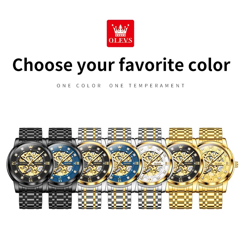 OLEVS 9901 Mens Watch Skeleton Mechanical Watches For Man Waterproof Luminous Man Dress Hand Clock Original Luxury Brand
