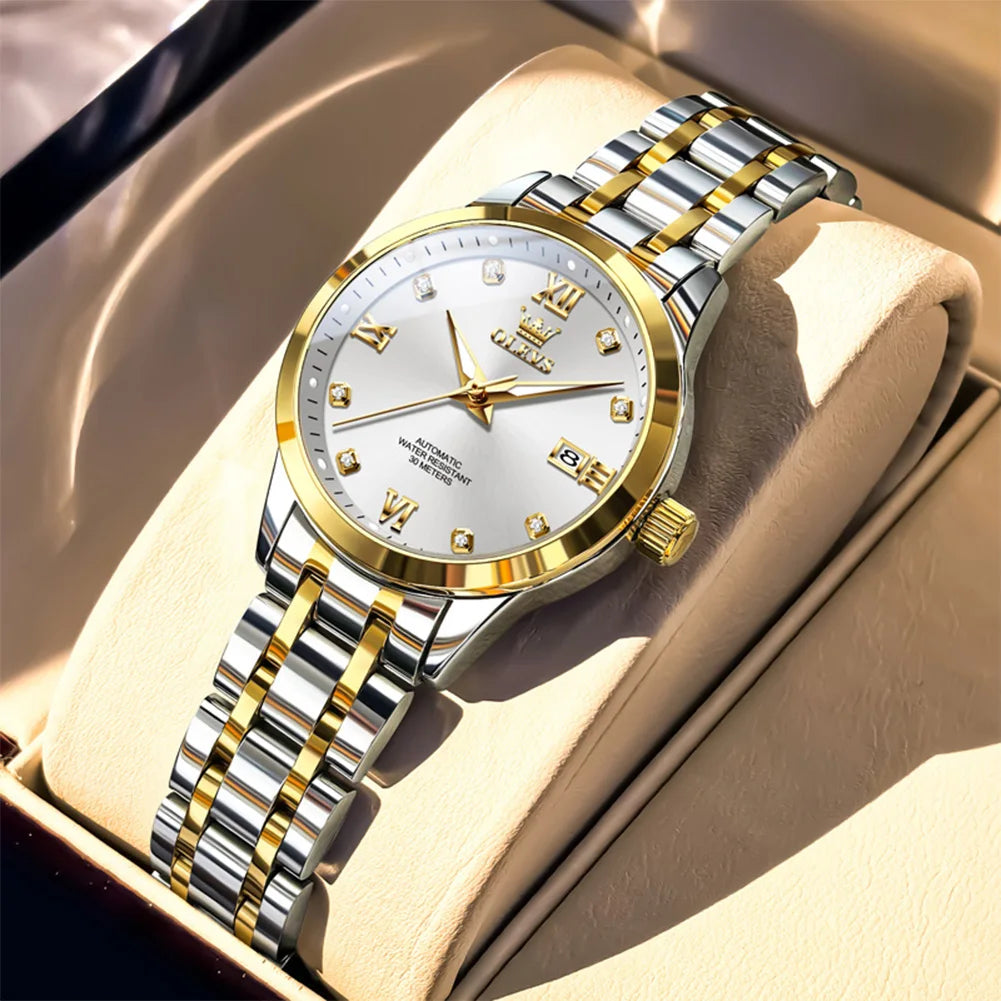 OLEVS 9946 Automatic Woman Watch Fashion Diamond Scale Original Mechanical Watch For Women Calendar Luxury Dress Hand Clock