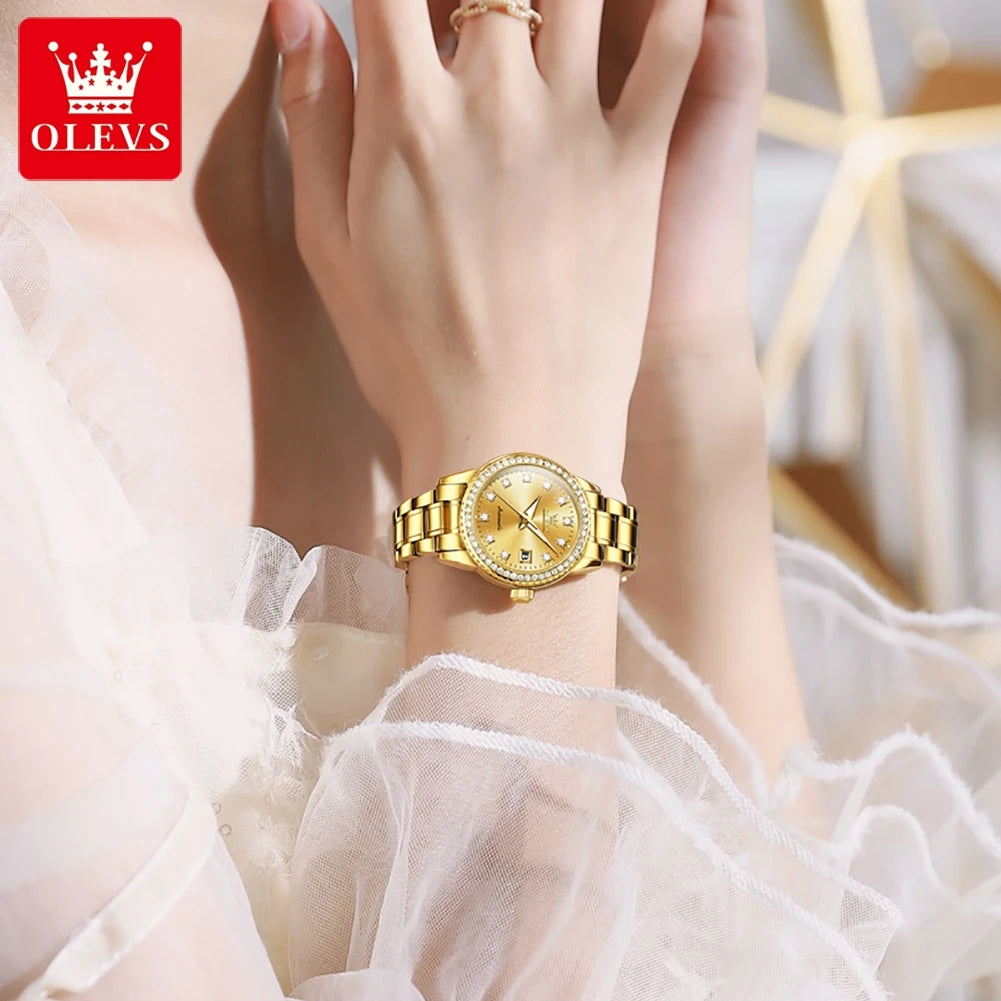 OLEVS 7003 Women Automatic Watch Waterproof Luminous Calendar Mechanical Ladies Wristwatch Steel Strap Luxury Watch For Women